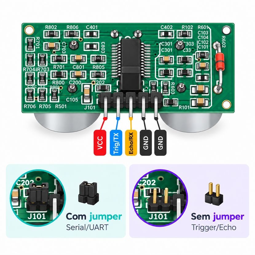 Pinout -- Pinos de Conexão Sensor Ultrassônico US-100 - [1037560]