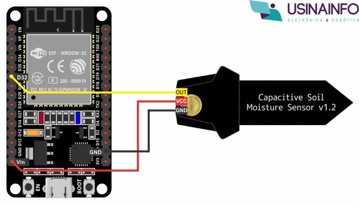 Ligação Sensor de Umidade de Solo Capacitivo - CS12-PRO com ESP32 - [1037587]