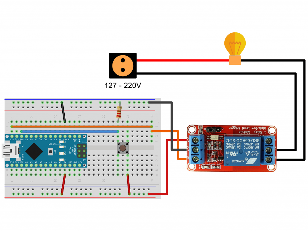 Esquema de Ligação do Arduino Nano Controlando Relé