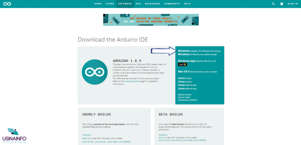 Página de Download Arduino