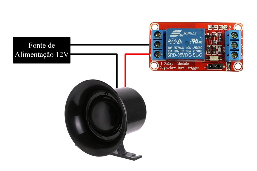 Esquema de Ligação Módulo Relé com Sirene para Alarme
