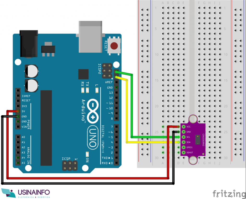 Esquemático Projeto com Sensor de Distância Vl53l0x e Arduino