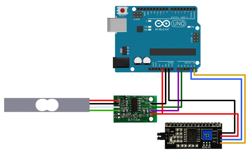 Esquemático Balança com Célula de Peso e Display 16X2 I2C