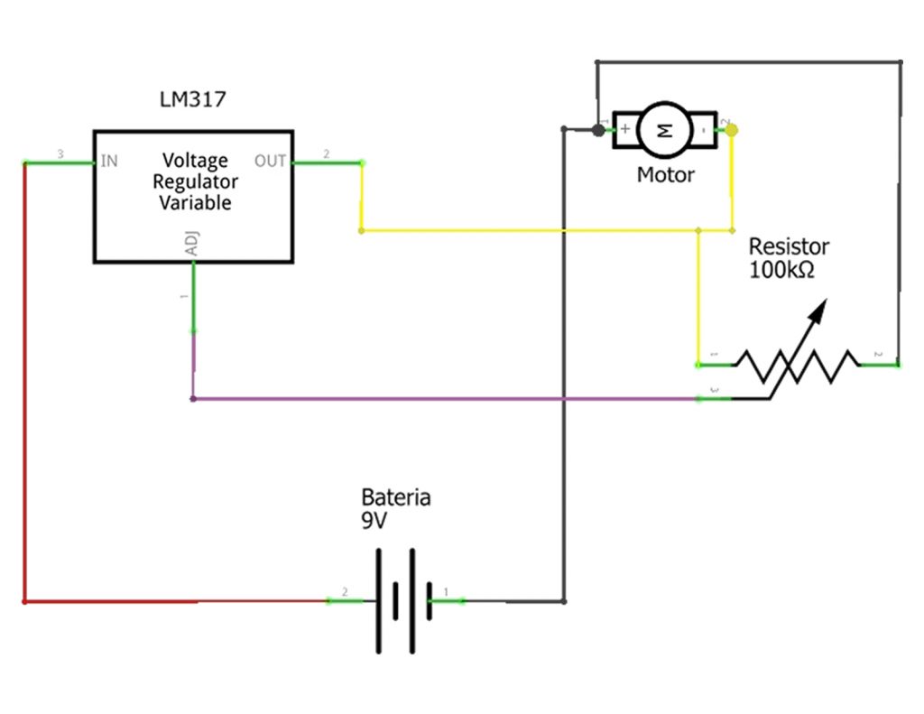 Esquema Elétrico do Regulador LM317 com Potenciômetro e Motor DC