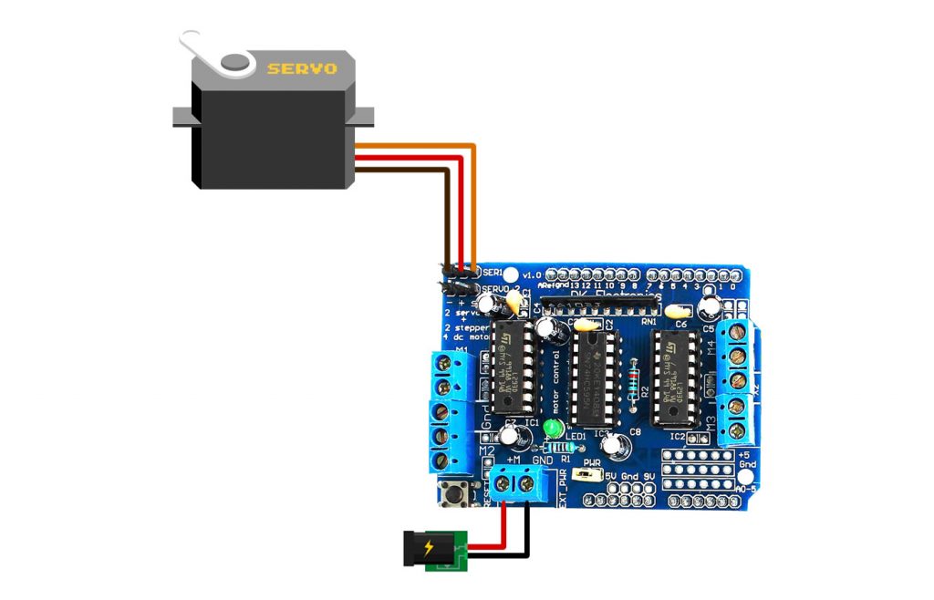 Esquema de ligação Projeto Motor Shield Controle de Servo Motor