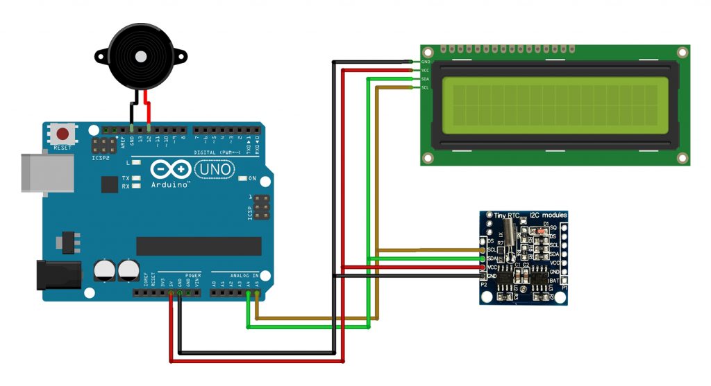 Esquema de ligação do Relógio Arduino com Despertador