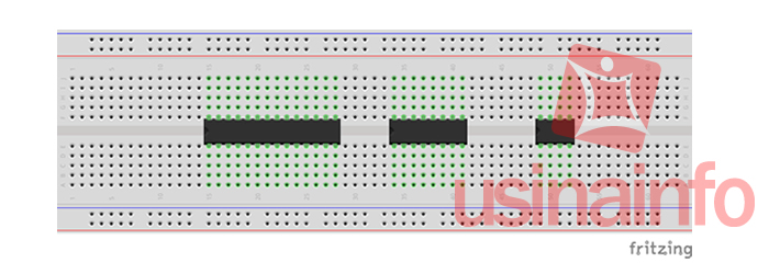 CIs conectados à protoboard CIs conectados à protoboard