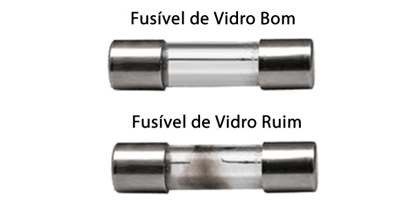 Fusível de Vidro Bom vs Queimado