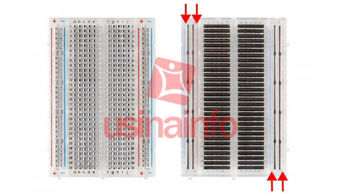 Trilhos de energia da protoboard Trilhos de energia da protoboard