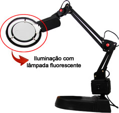 Lupa com iluminação por lâmpada fluorescente